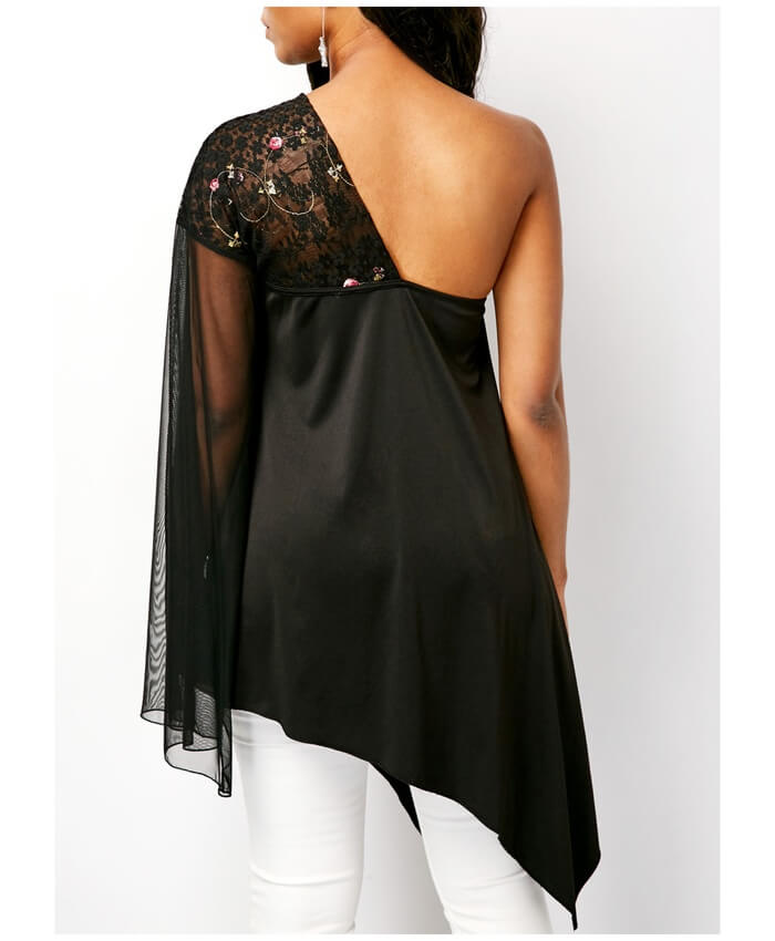 Asymmetric Hem One Shoulder Long Sleeve Blouse